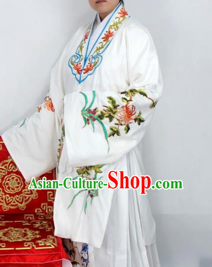 Chinese Ancient Princess Embroidered Chrysanthemum White Dress Traditional Peking Opera Diva Costume for Women