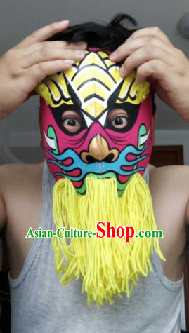 Chinese Traditional Sichuan Opera Prop Face Changing Yellow Tassel Masks Handmade Painting Facial Makeup