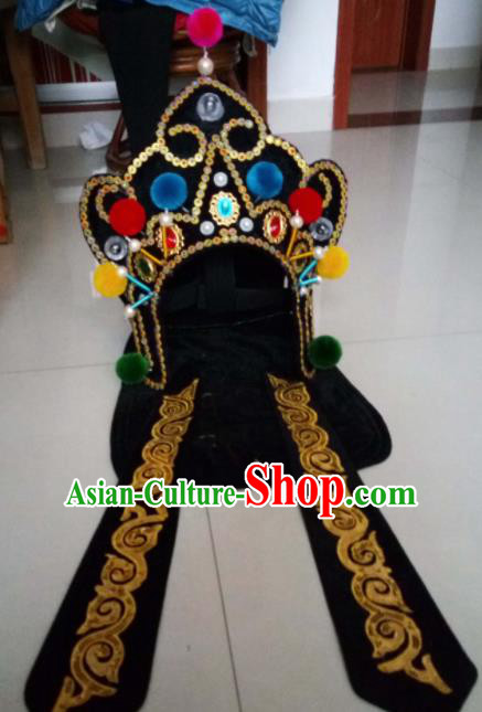 Chinese Traditional Sichuan Opera Headwear Face Changing Black Hat Handmade Helmet for Men