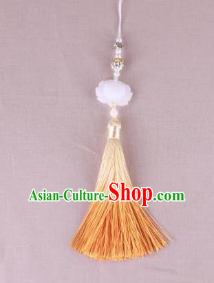 Chinese Traditional Jade Lotus Pendant Hanfu Yellow Tassel Accessories for Women