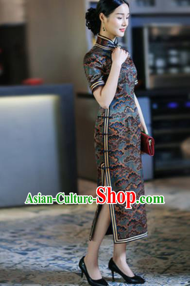 Chinese Traditional Tang Suit Printing Silk Qipao Dress National Costume Cheongsam for Women