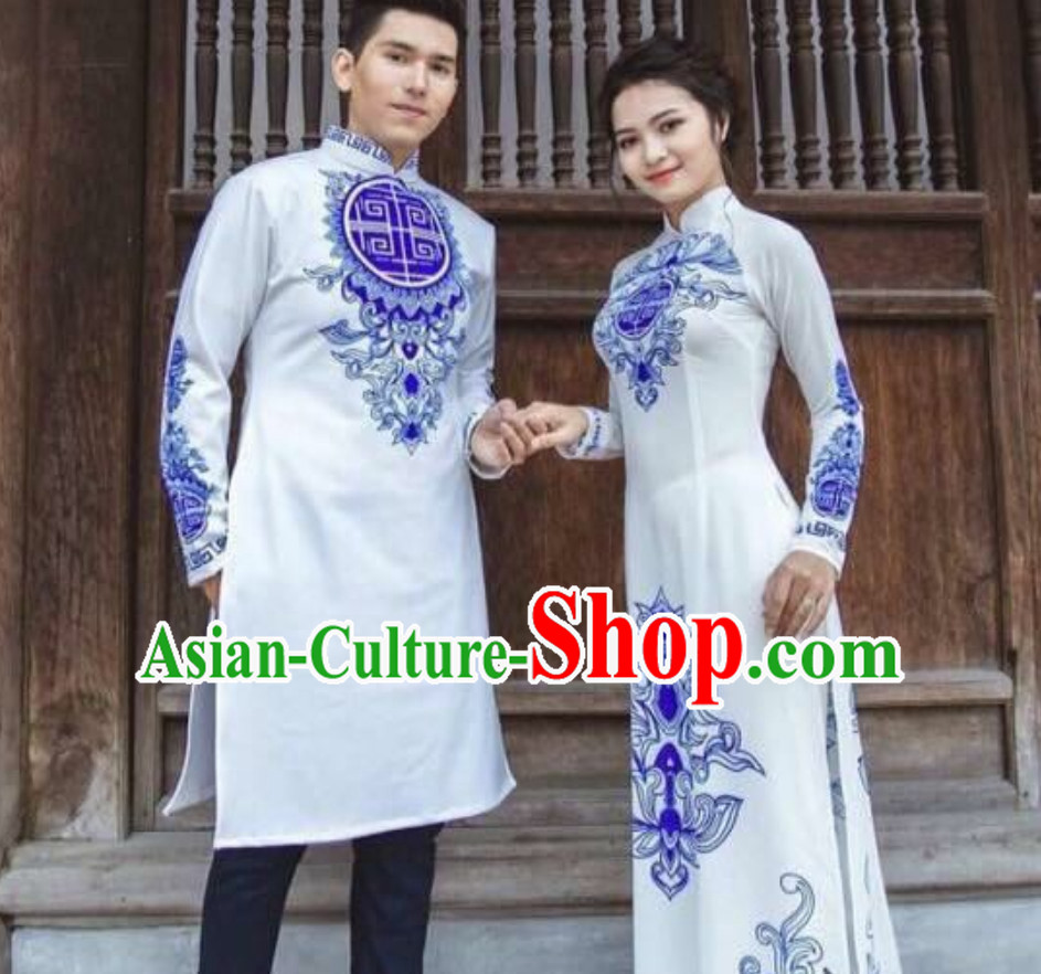Traditional Vietnam Wedding Dress for Bride and Bridegroom