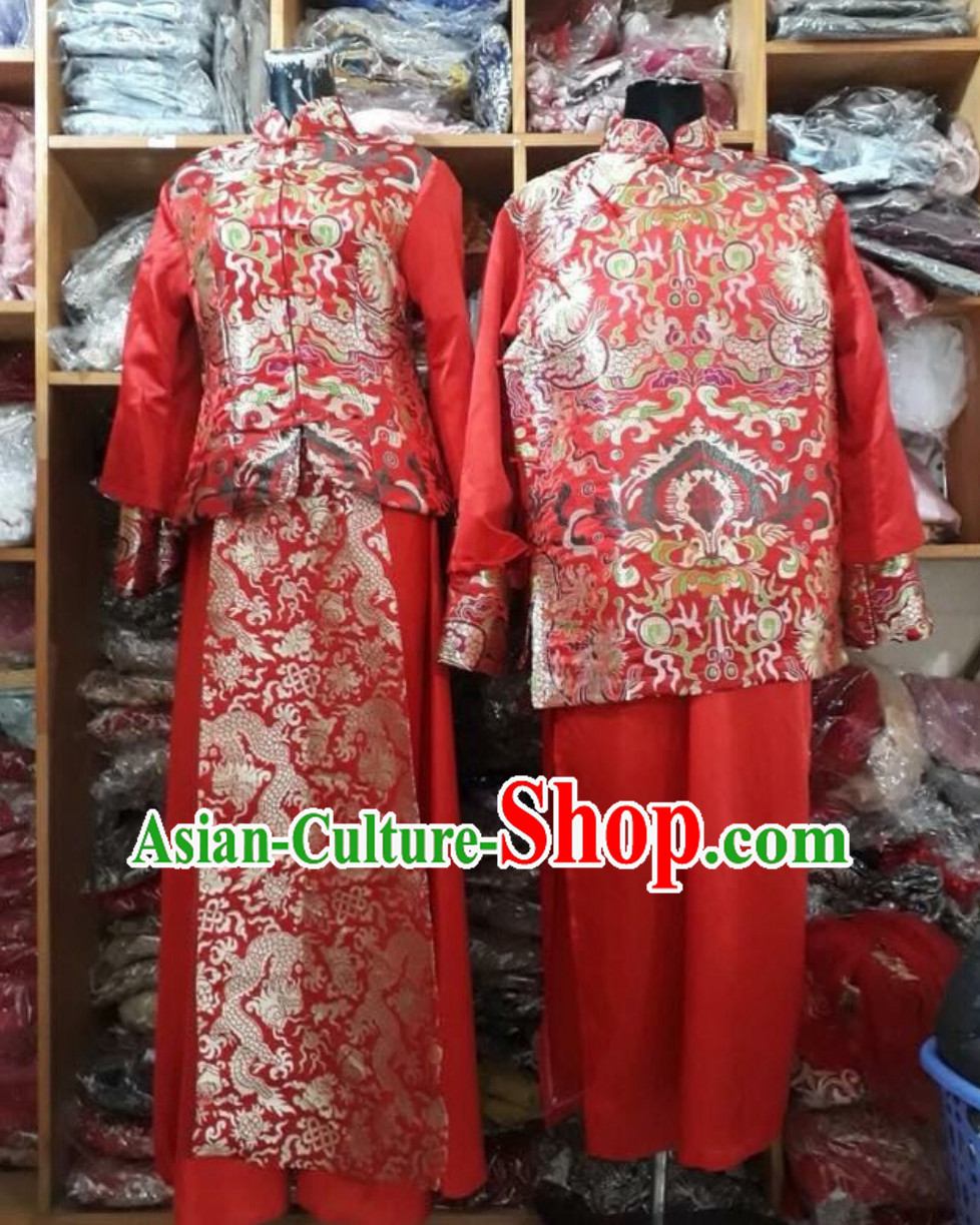 Traditional Vietnam Wedding Dresses Complete Set for Bride and Bridegroom