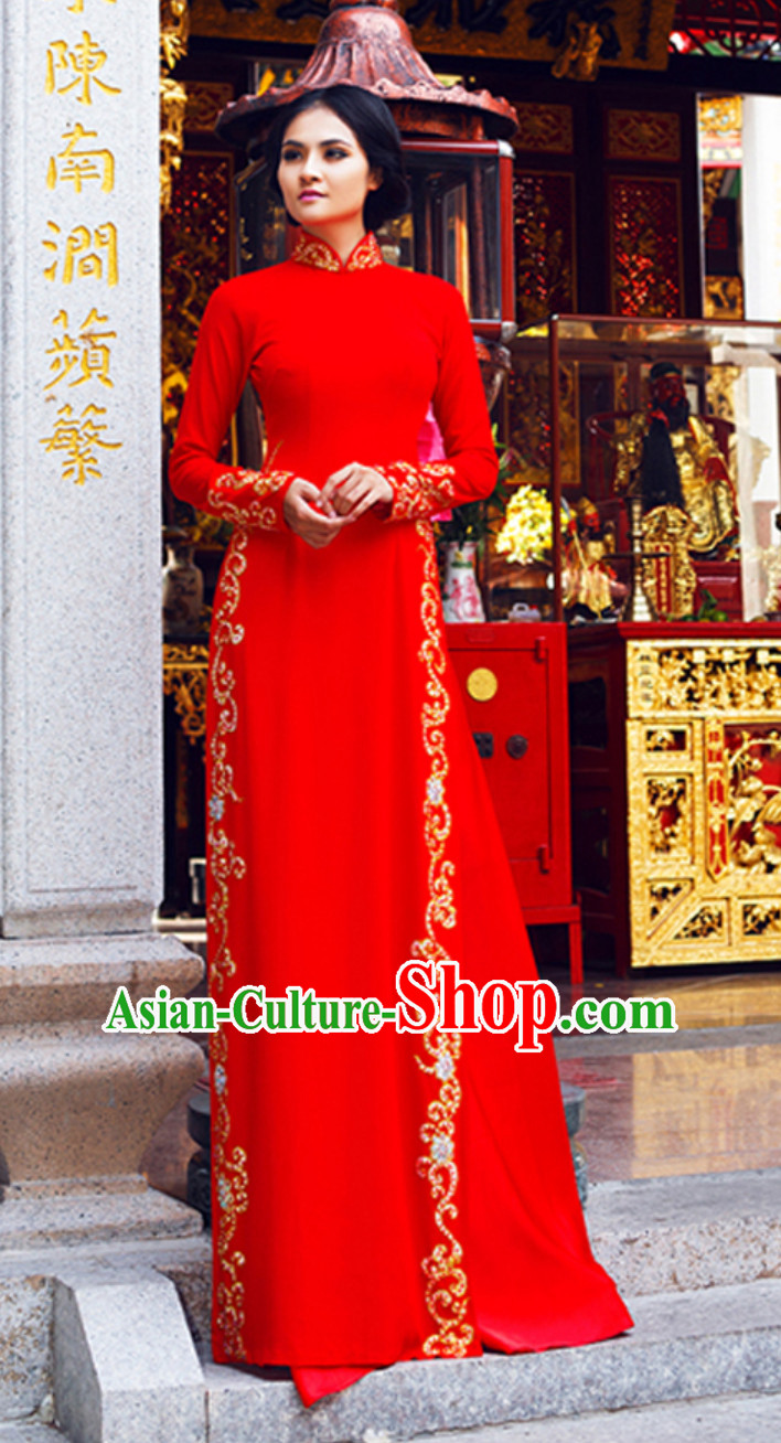 Traditional Vietnam Wedding Dresses Complete Set for Bride