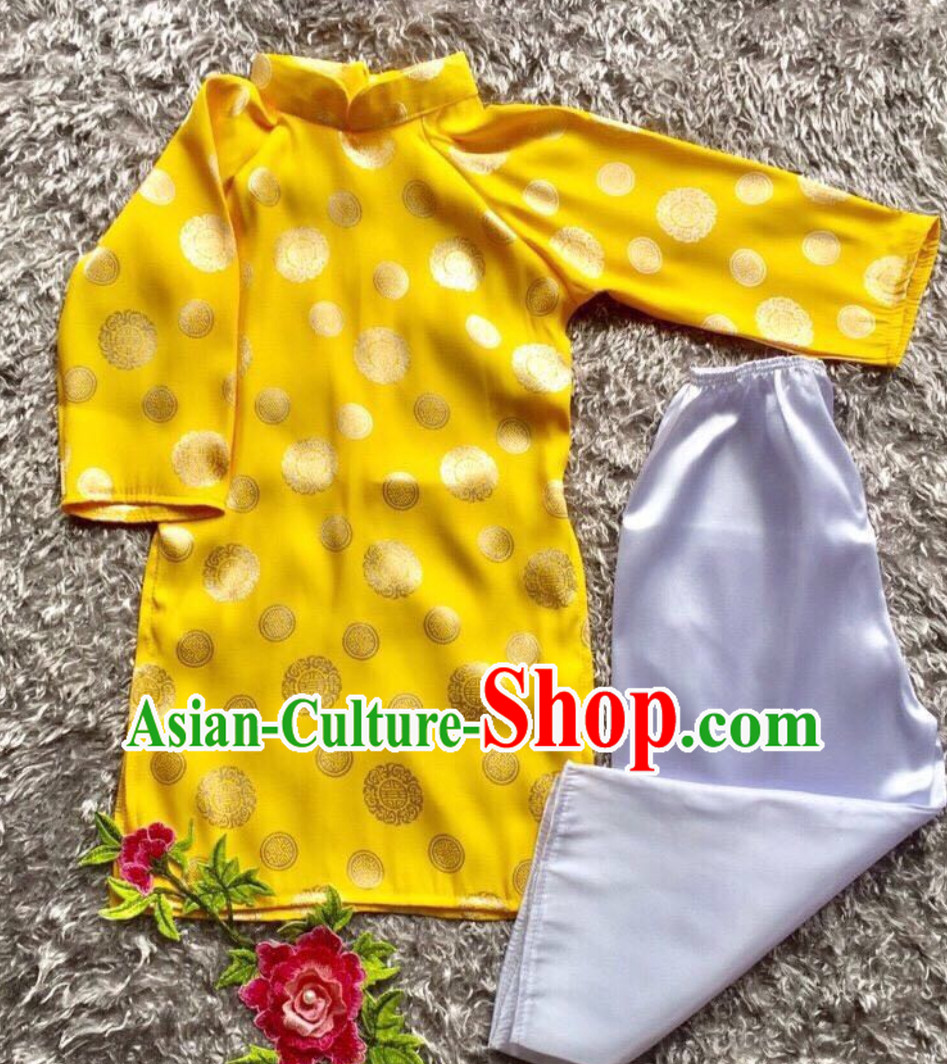 Classical Traditional Vietnam Dress Complete Set for Children Girls