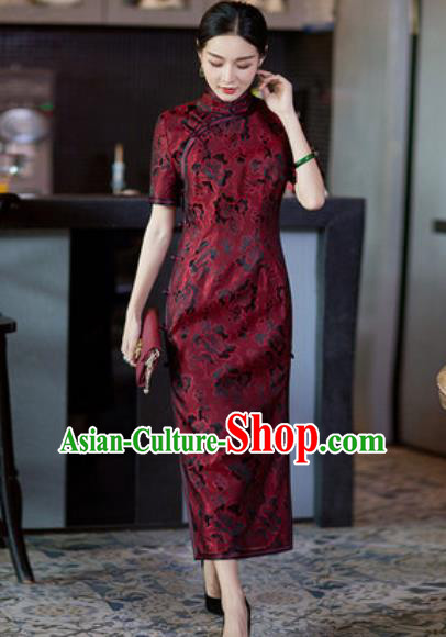 Chinese Traditional Tang Suit Qipao Dress National Costume Red Silk Cheongsam for Women