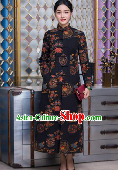 Chinese Traditional Tang Suit Printing Dust Coat National Costume Outer Garment for Women