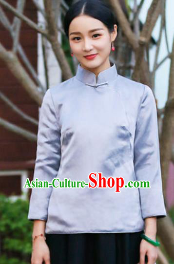 Chinese Traditional Tang Suit Upper Outer Garment Qipao Grey Blouse National Costume for Women