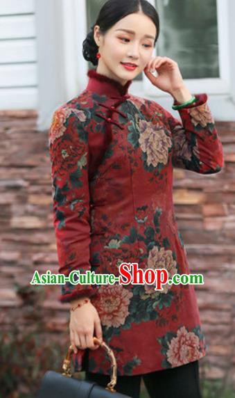 Chinese Traditional Tang Suit Upper Outer Garment Printing Peony Jacket National Costume for Women