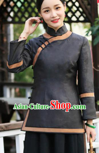 Chinese Traditional Tang Suit Upper Outer Garment Black Silk Jacket National Costume for Women