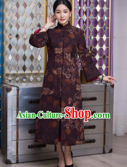 Chinese Traditional Tang Suit Brownness Dust Coat National Costume Outer Garment for Women