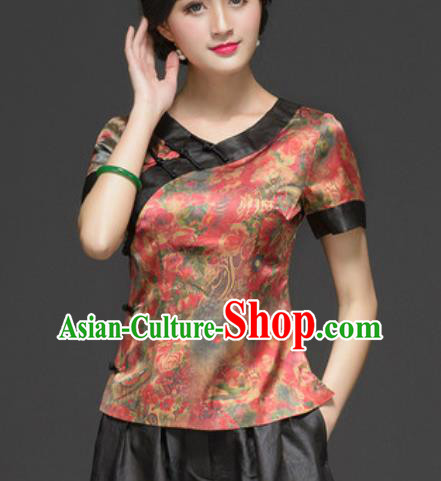 Chinese Traditional Tang Suit Upper Outer Garment Printing Silk Blouse National Costume for Women