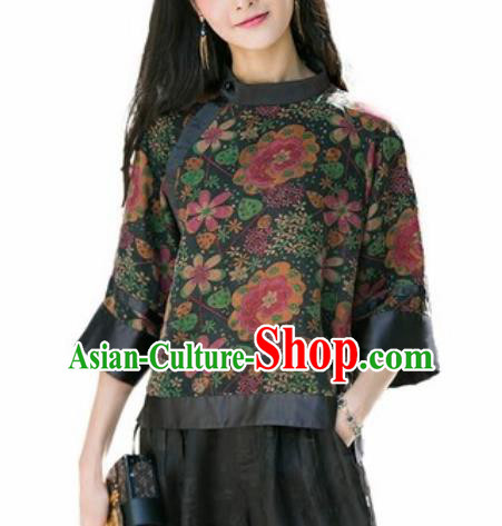 Chinese Traditional Printing Silk Blouse Tang Suit Upper Outer Garment National Costume for Women