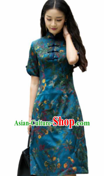 Chinese Traditional Embroidered Green Silk Cheongsam Tang Suit Qipao Dress National Costume for Women