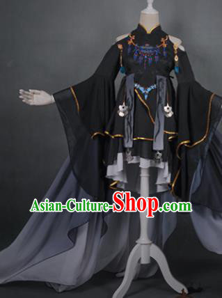 Chinese Traditional Cosplay Peri Costume Ancient Swordswoman Black Hanfu Dress for Women