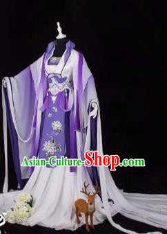 Chinese Traditional Cosplay Peri Goddess Costume Ancient Imperial Consort Purple Hanfu Dress for Women