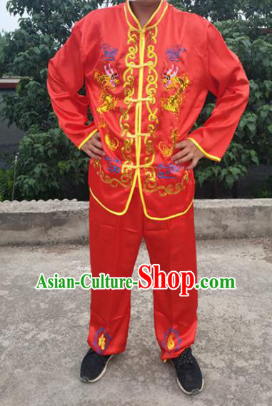 Chinese Traditional Folk Dance Costume Lion Dance Red Clothing for Men