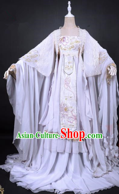 Chinese Traditional Cosplay Princess Costume Ancient Swordswoman White Hanfu Dress for Women