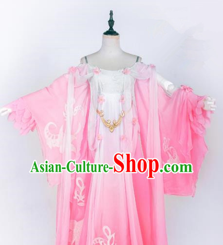 Chinese Traditional Cosplay Princess Costume Ancient Swordswoman Pink Hanfu Dress for Women