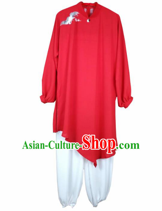 Chinese Traditional Martial Arts Costume Kung Fu Tai Chi Red Clothing for Women