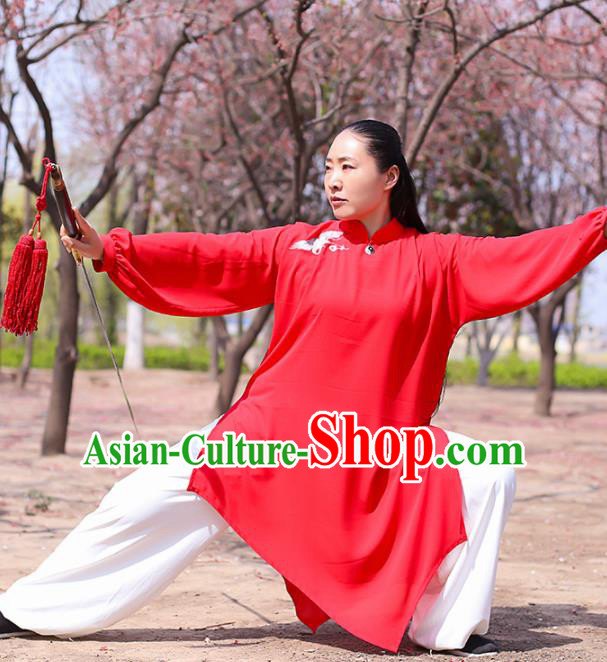 Chinese Traditional Martial Arts Costume Kung Fu Tai Chi Red Clothing for Women