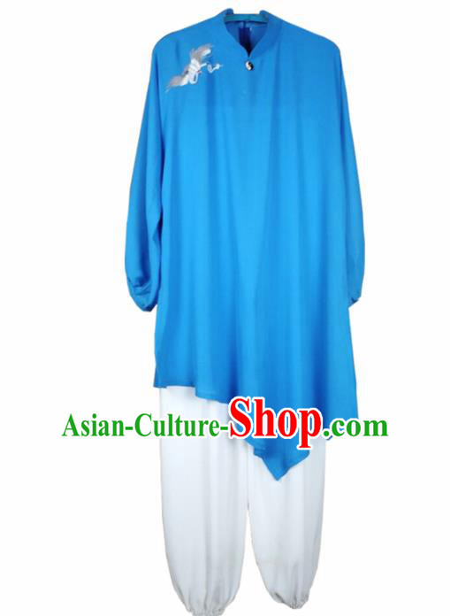 Chinese Traditional Martial Arts Costume Kung Fu Tai Chi Blue Clothing for Women