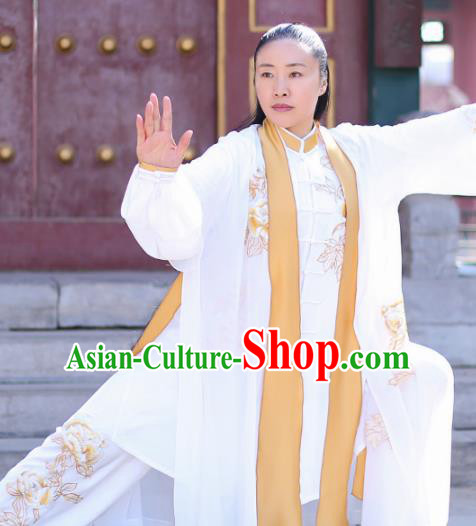 Chinese Traditional Martial Arts Competition Costume Kung Fu Embroidered White Clothing for Women