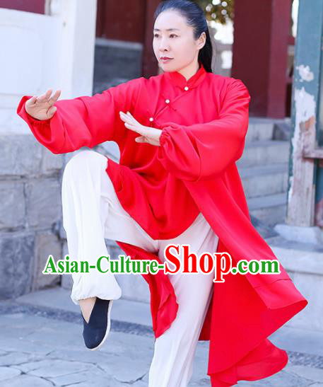 Chinese Traditional Martial Arts Competition Red Costume Kung Fu Tai Chi Clothing for Women
