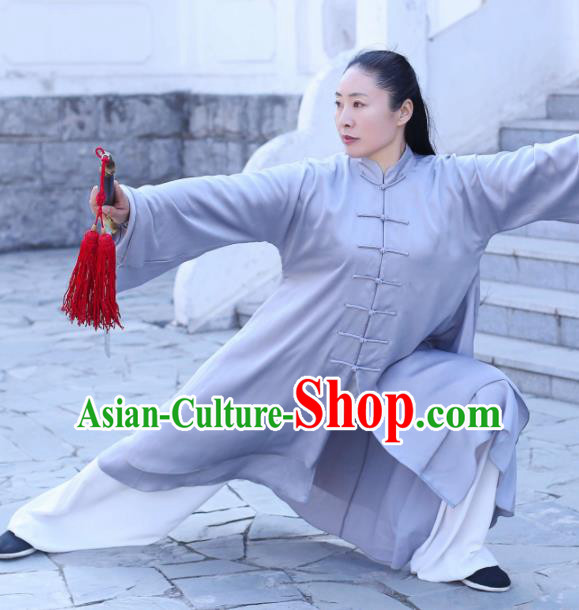 Chinese Traditional Martial Arts Competition Grey Costume Kung Fu Tai Chi Clothing for Women