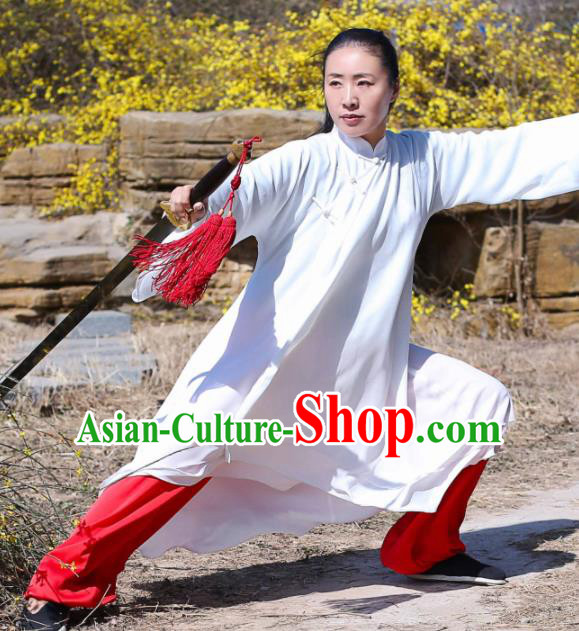 Chinese Traditional Martial Arts Competition White Costume Kung Fu Tai Chi Clothing for Women