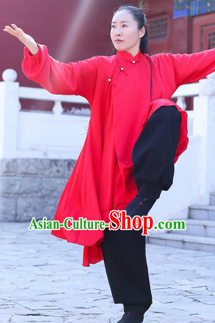 Chinese Traditional Martial Arts Kung Fu Competition Red Costume Tai Chi Clothing for Women
