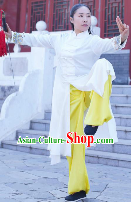 Chinese Traditional Martial Arts Kung Fu Competition White Costume Tai Chi Clothing for Women