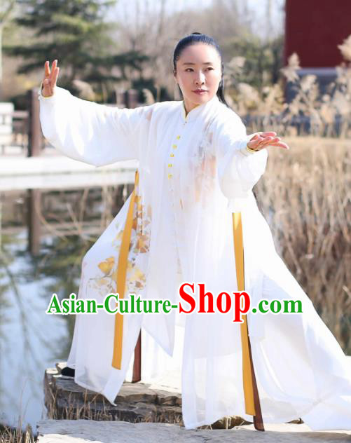 Chinese Traditional Kung Fu Competition Costume Martial Arts Tai Chi Printing Leaf Clothing for Women