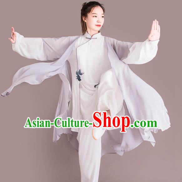 Chinese Traditional Kung Fu Competition Grey Costume Martial Arts Tai Chi Clothing for Women