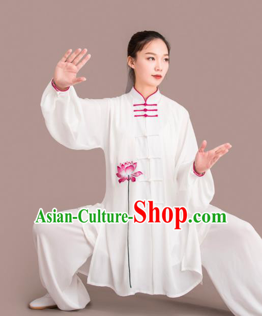 Chinese Traditional Kung Fu Competition Embroidered Lotus Costume Martial Arts Tai Chi Clothing for Women