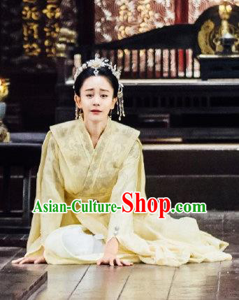 Chinese Ancient Drama Empress Hanfu Dress Sui Dynasty Queen Dugu Embroidered Historical Costume and Headpiece Complete Set