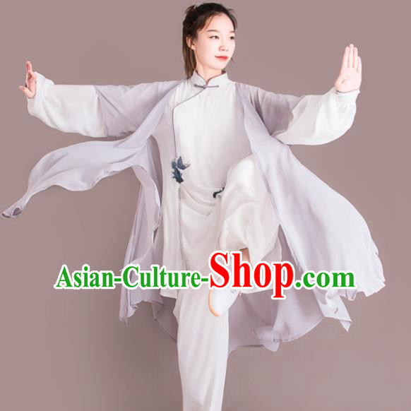 Chinese Traditional Kung Fu Competition Grey Costume Martial Arts Embroidered Clothing for Men