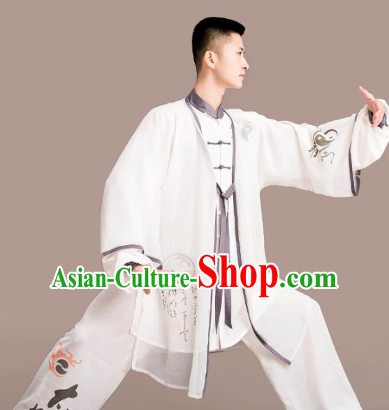 Chinese Traditional Kung Fu Competition White Costume Tai Chi Martial Arts Clothing for Men