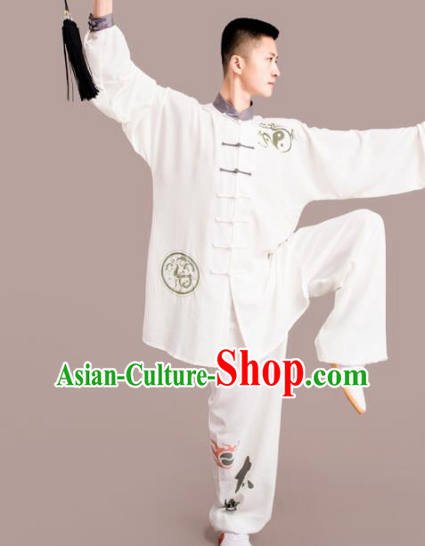Chinese Traditional Kung Fu Competition White Costume Tai Chi Martial Arts Clothing for Men