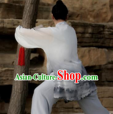 Chinese Traditional Kung Fu Costume Martial Arts Competition Tai Chi Ink Painting Clothing for Women