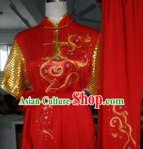 Chinese Traditional Kung Fu Costume Martial Arts Tai Chi Embroidered Red Clothing for Women