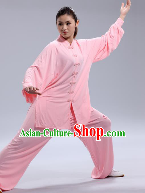 Chinese Traditional Kung Fu Pink Costume Martial Arts Tai Chi Clothing for Women