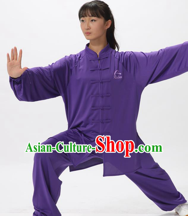 Chinese Traditional Kung Fu Competition Purple Costume Martial Arts Tai Chi Clothing for Women