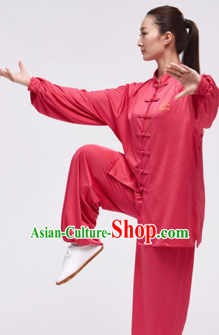 Chinese Traditional Kung Fu Competition Watermelon Red Costume Martial Arts Tai Chi Clothing for Women