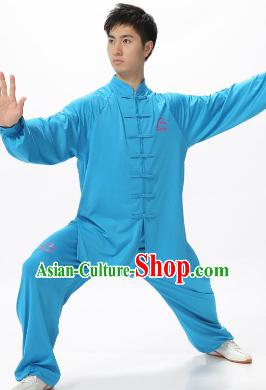 Chinese Traditional Kung Fu Competition Blue Costume Tai Chi Martial Arts Clothing for Men