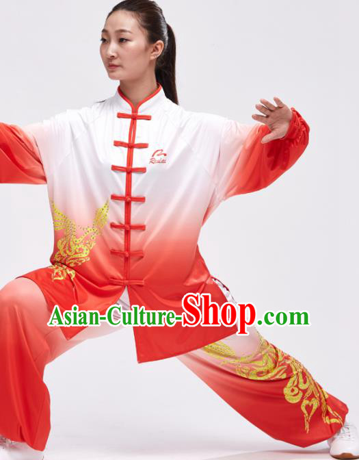 Chinese Traditional Kung Fu Competition Red Costume Martial Arts Tai Chi Clothing for Women