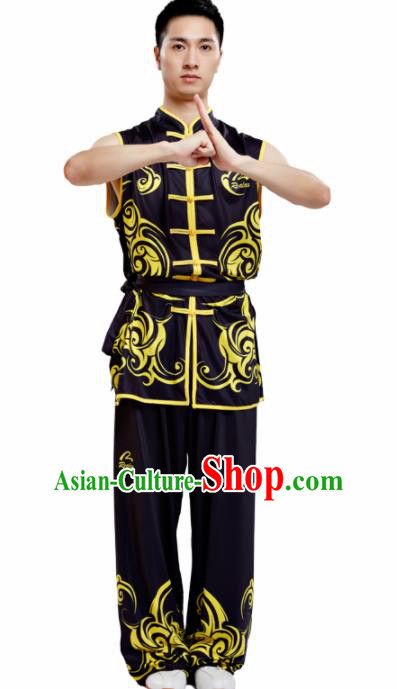 Chinese Traditional Kung Fu Competition Black Costume Tai Chi Martial Arts Clothing for Men