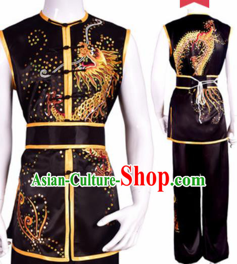 Chinese Traditional Kung Fu Competition Embroidered Dragon Black Costume Tai Chi Martial Arts Clothing for Men