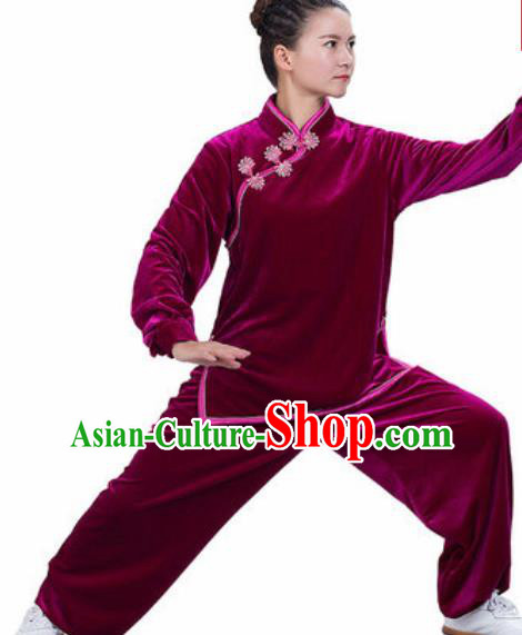 Chinese Traditional Kung Fu Competition Costume Martial Arts Tai Chi Velvet Clothing for Women