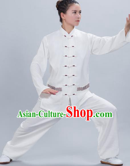 Chinese Traditional Kung Fu Competition Costume Tang Suit Tai Chi White Clothing for Women